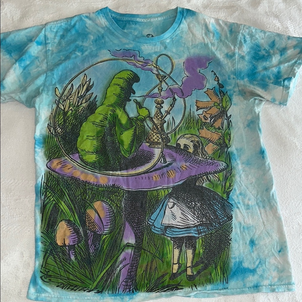Alice in Wonderland Print Blue Tye Dye Tee